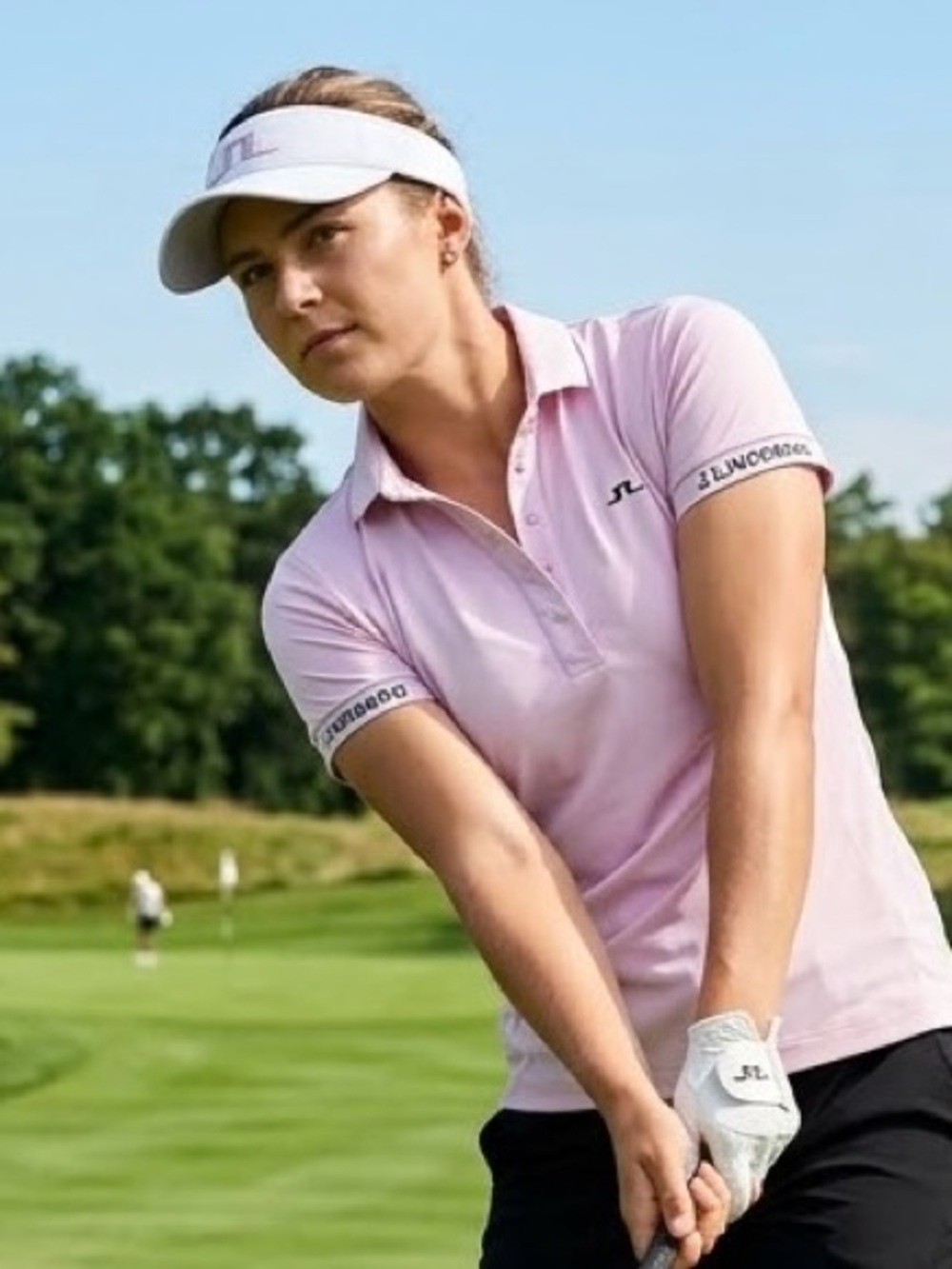 Lindeberg Womens Golf Polo Shirt Pink Short Sleeve Logo Cuffs Size M